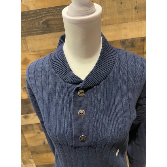 Vintage WhalerKnits- Navy Blue Ribbed Henley Sweater- Sizes L, XXL, 3X - Picture 5 of 8
